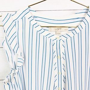 LOFT PETIT STRIPED RUFFLE HENLEY SHELL BLUE-WHITE